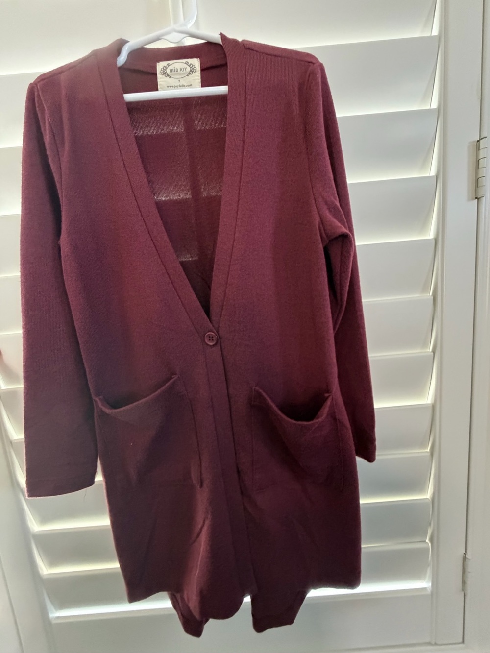 Girls Size 7 Cozy Long Cardigan with Pockets - Wine Burgundy